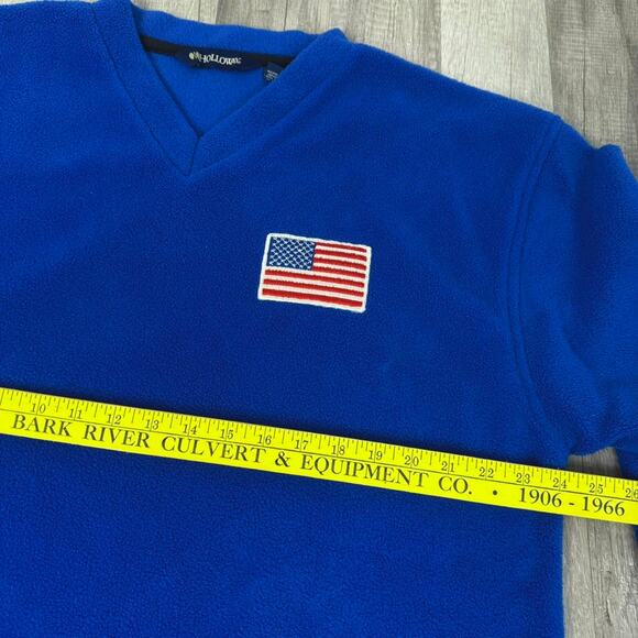 Vintage 90s Blue Fleece V-Neck Sweatshirt with USA Flag Patch Size Large - Picture 8 of 8